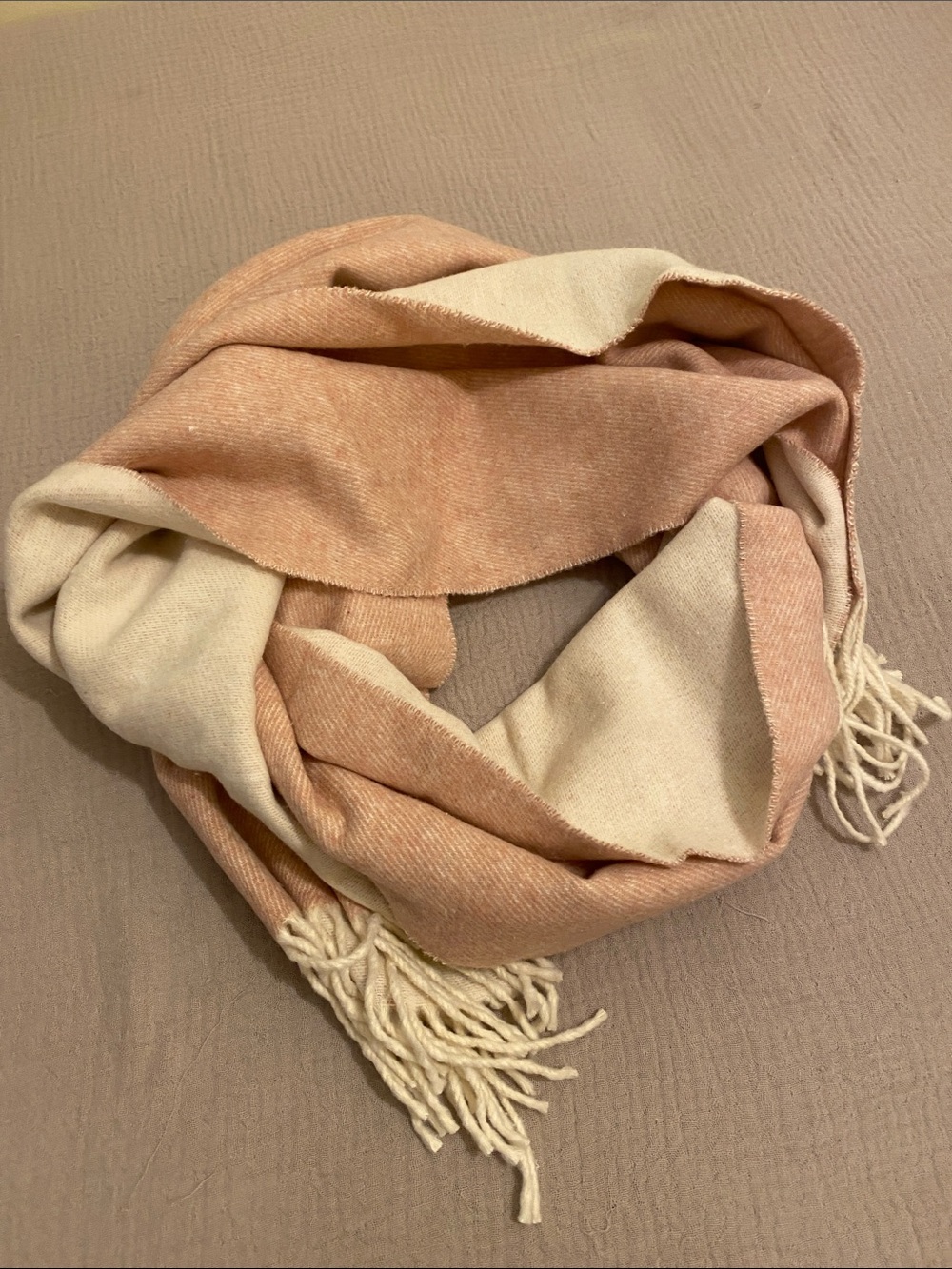 EILEEN FISHER WOOL Cashmere COTTON Two-Tone Cream and Blush Fringed Wrap